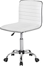 Office Chair Padded Swivel with Wheels Modern Faux Leather Adjustable Height Without Armrests for Bedroom Study White