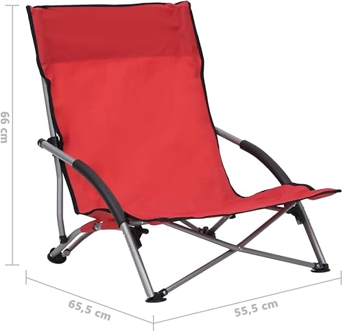 Miniatura 2 de vidaXL Juego de 2 sillas de playa plegables rojas  Marco de acero fuerte uso al aire libre cómodo tela Oxford ideal para acampar y sentarse en el