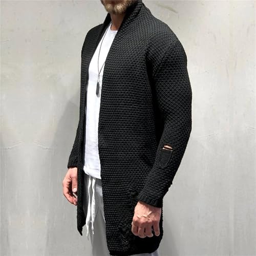 Mens Ripped Shawl Collar Sweaters Open Front Muscle Long Cardigan Sweater Cable Knit Winter Long Cardigans3
