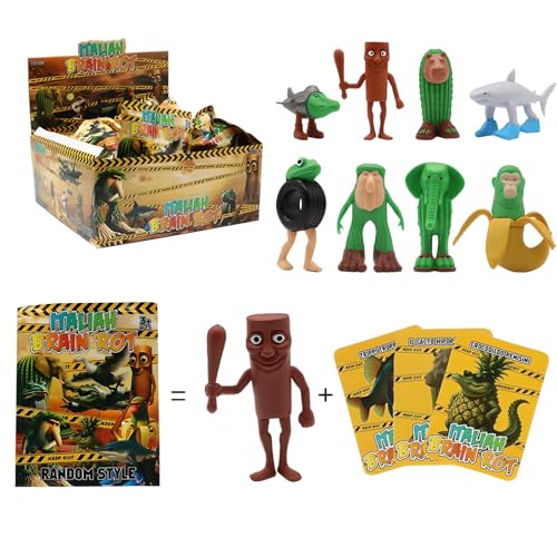 YiLianDa Set di 8 Carte Italian Brainrot & Figurine Brainrot - Tung Tung Tung Sahur, Trallalero Trallala, Bombardino Crocodilo - Brainrot Toys 3D per Collezione, Regalo (8 Figurine, 24 Carte)