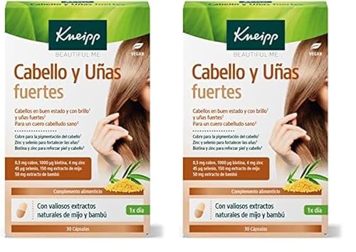 Kneipp Cabello y Uñas Fuertes, Complemento Alimenticio con Biotina, Selenio, Cobre, Zinc, Mijo y Bambú, Vitaminas para el Cabello, Multivitaminas Mujer, 30 Cápsulas (Paquete de 2)