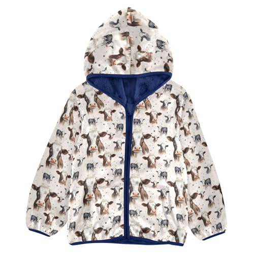 Cute Cow Boys Fleece Coat,Children's Zip-Up Hoodie Jacket,Baby Warm Fashion Outerwear 3-10T,A113312