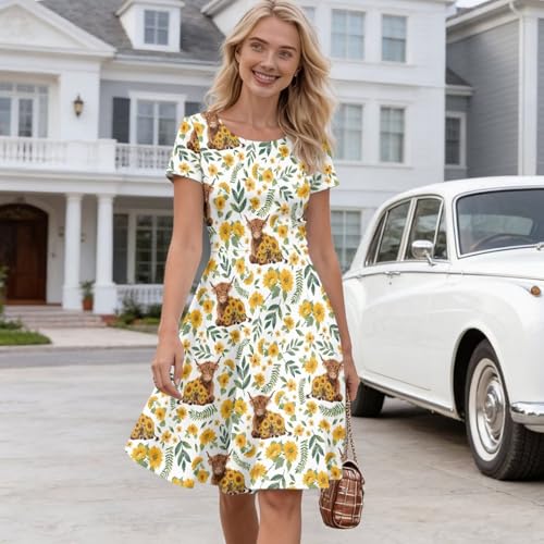 Image of AFPANQZ Womens Casual Summer Lightweight Vintage Dress Short Sleeve Midi Dress Knee-Long Luxury Formal Dress