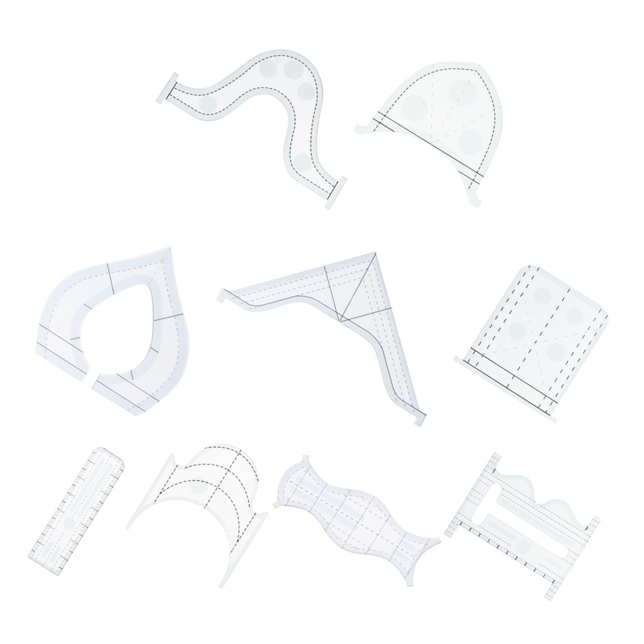 Set 9 Pezzi Righello Patchwork Acrilico, Modello Cucito | Sagome Speciali per Quilting, Strumento Pratico per Lavorazioni Diy, Formato Multiplo per Tracciatura Precisa