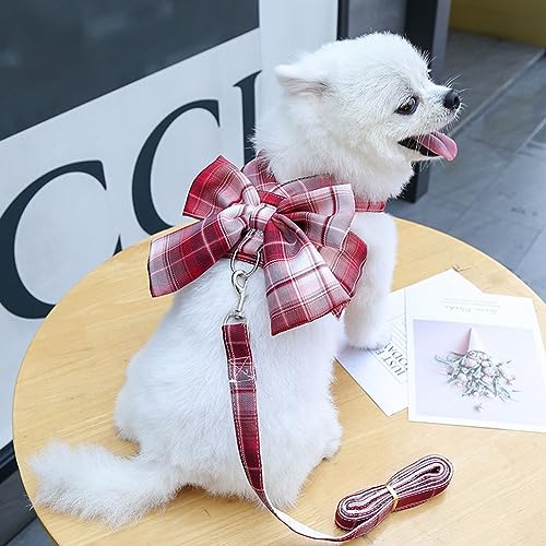 Oyccen Pets Bow Tie Harness and Lead Set Dogs Plaid Harness with Leash Cats Cute Princess Clothes for Puppy Small Dog Cat - Image 4