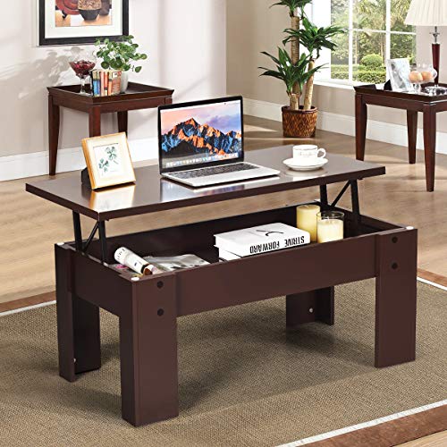 Tangkula Lift Top Coffee Table, W/Hidden Storage Compartment, Cocktail Table, W/Lift Tabletop For Living Room Reception Room (Brown) #TOP4