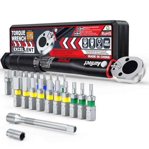 Aurlloct Chiave Dinamometrica 1/4', 2-24 Nm Chiavi Dinamometriche, Chiavi Dinamometriche con Prolunga 10 cm, per Assemblaggio di Biciclette e Riparazioni di Piccoli Elettrodomestici, 23 Pezzi