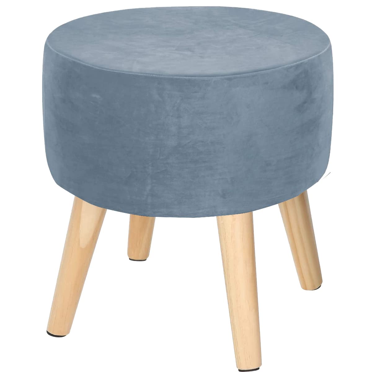 XGANGM Small Ottoman Slipcover Round Stretch Velvet Ottoman Cover Round Storage Footstool Cover Slipcovers Small Ottoman Pouf Slipcover Round Furniture Protector,blue grey,38 * 25