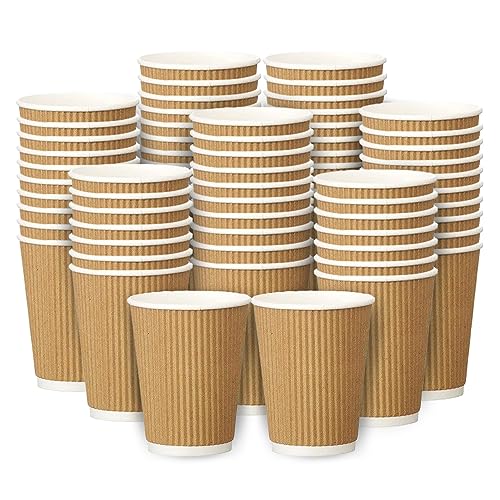 Zuvo Ripple Takeaway Paper Coffee Cups [30 Cups - 8 OZ] Best for Coffee Cups Hot Drinks - NO LIDS, Brown