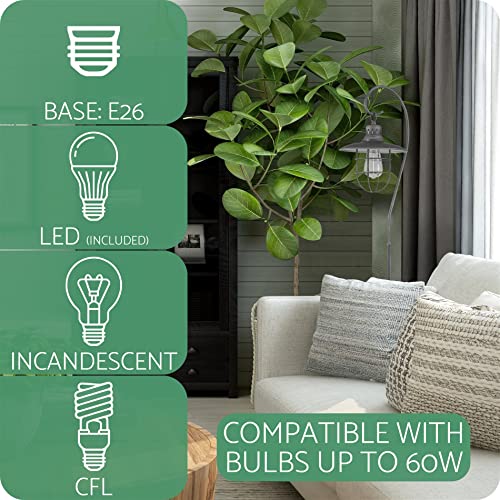 Kira Home Lantern 58" Industrial Nautical Floor Lamp + 6W Bulb (Energy Efficient / Eco-Friendly), Hanging Shade Design + Cage, Brushed Pewter Finish #TOP4