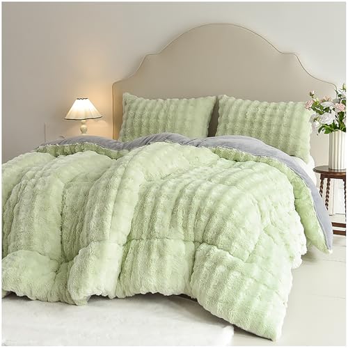 BDMFJY Ropa de Cama de Invierno Reversible de Felpa de Pelo Largo de Franela mullida, Edredón Nórdico de Invierno, Manta Suave Gruesa, Ropa de Cama cálida,Verde,150x200cm/2kg