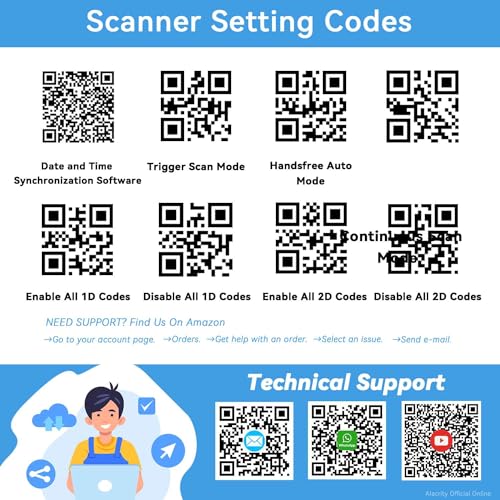 Alacrity Upgraded 2D Industrial Barcode Scanner With Wireless Charging Stand, 1968 Feet Transmission Distance 433Mhz Wireless & Bluetooth 2In1 Barcode Reader, Shock Dust Proof Hands Free thumb #1