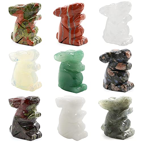2pcs Mixed Natural Rabbit Statue, 1.5 Hand Carved Crystal Gemstone Bunny Figurine Pocket Animal Sculpture Healing Stones for Collectibles Decoration (Mixed)