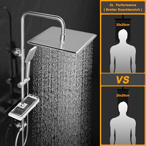 GöRbach Colonna Doccia Idromassaggio Acciaio Inox Senza Miscelatore Fori Muro Regolabili Cromo Asta Doccia Set Doccia A Pioggia Con Doccetta,Porta Ogetti Mensola E Soffione Doccia 30 * 30 Cm - 2