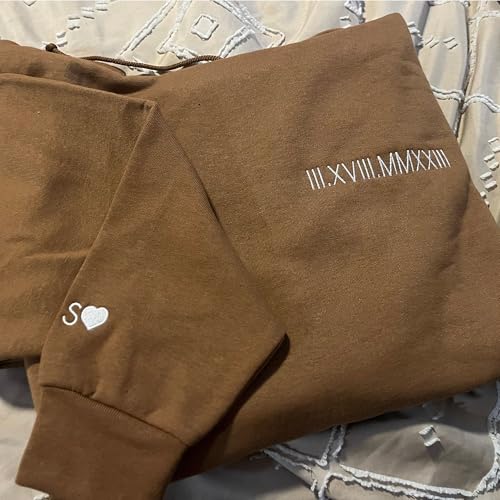 Matching Couple's Sweatshirts with Custom Roman Numeral Date and Initials, Personalized Anniversary Crewneck, Wedding Day Gift, Valentine's Day His and Hers Sweaters, Christmas3