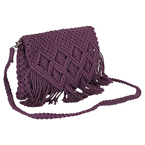 Trend Overseas Women/Girl Sling Crossbody Bag Handwoven Crochet Macrame Cotton rope Bag(8 * 10Inch)