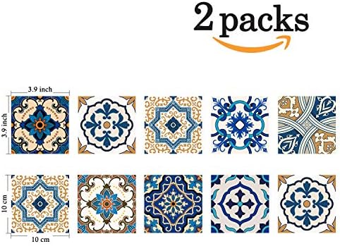 Poromoro Spanish Portuguese Azulejo Style Backsplash Peel and Stick Tile Stickers Set of 20 pcs(3.9_ZE) - 1
