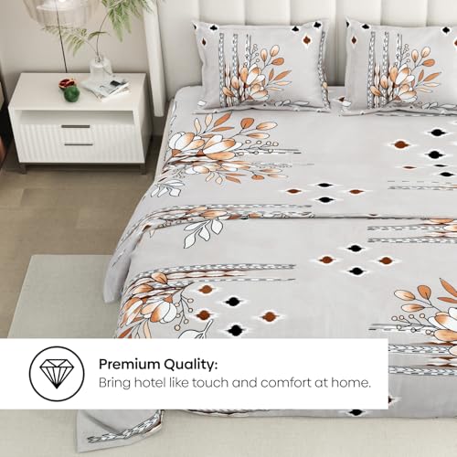Image of Rivermoor 200 TC Ultrasoft Bedsheet Double Bed Size | Beige Floral Bedsheet with 2 Pillow Covers | Queen Size Bed Sheet | Breathable, Hypoallergenic & Shrink-Resistant | 88 x 96 Inches