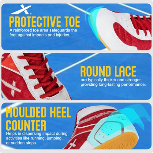 Image of Vector X Razor-2.0 Kabaddi Shoes for Mens, Boys & Girls /Sports and Athletic Footwear with Synthetic Leather with Breathable Mesh Upper /Crepe Rubber Sole (Red-White)