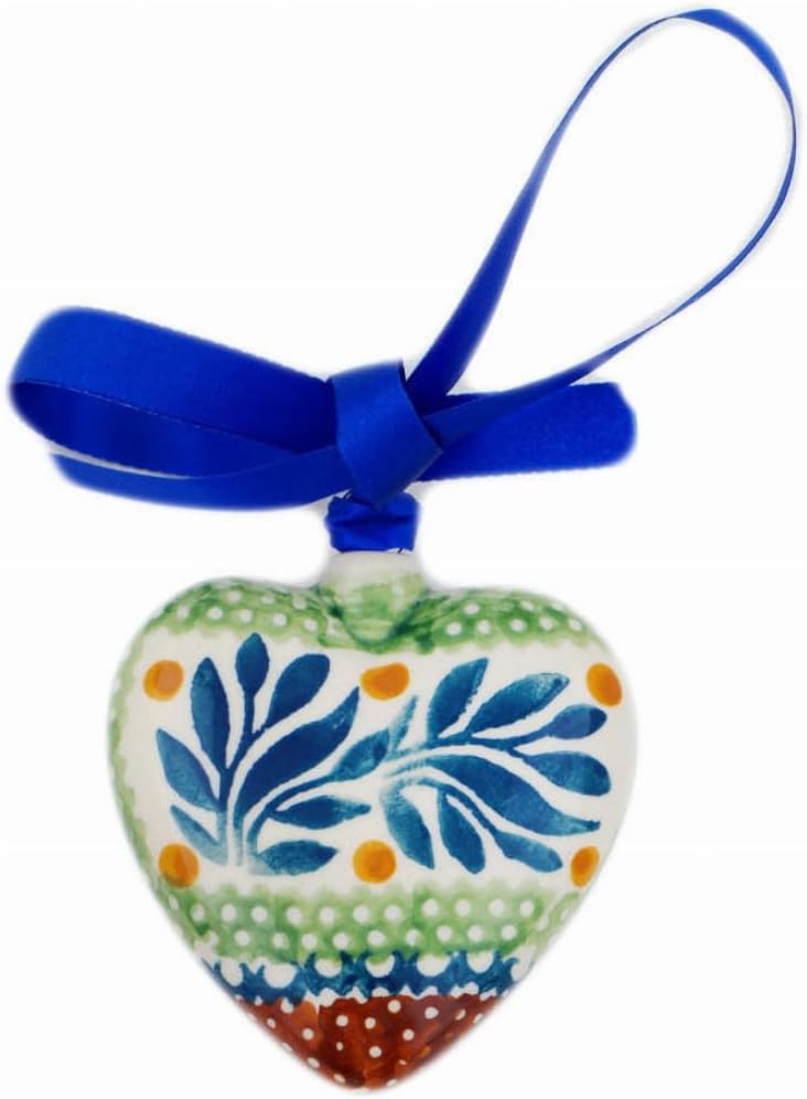 Polmedia Polish Pottery Ornament Heart - Lemon Tree Pattern Handmade in Boleslawiec Poland + Certificate of Authenticity