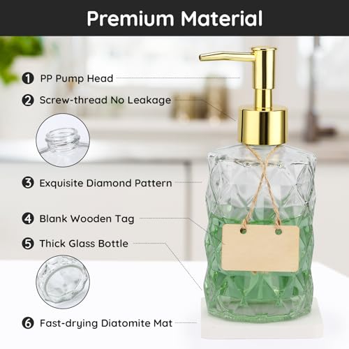 Image of Segbeauty Kitchen Soap Dispenser Set, 2 Pack 11.8oz Clear Glass Soap Dispenser Refillable, 350ml Farmhouse Decor Vintage Soap Dispenser with Funnel and Diatomite Coaster Empty Press Pump Bottles