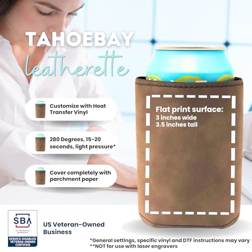 Image of TahoeBay Leatherette Can Cooler Sleeves in Bulk, 12-Pack, Rustic | Blank Faux Leather, Plain Neoprene Beer Coolers for 12 oz Cans, Blanks for Heat Transfer Vinyl, Groomsmen Gifts, Party Favors