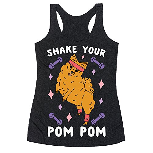 LookHUMAN Shake Your Pom Pom Large Heathered Black Women's Racerback Tank