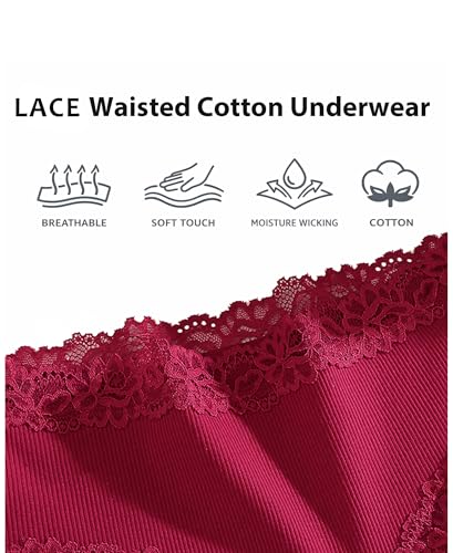 Image of Knowyou Cotton Underwear for Women Cheeky Bikini Womens Underwear Pack Sexy Lace Wasit Hipster Brief Panties for Ladies