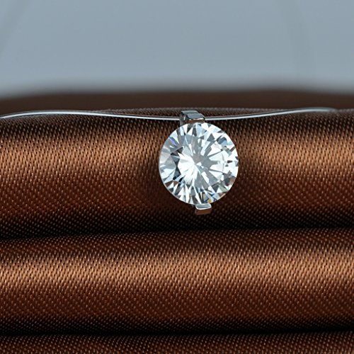 Feilok Solitaire Pendant Necklace 925 Sterling Silver Cubic Zirconia Fishing Line Invisible Choker For Women/Girls, Silver #TOP2
