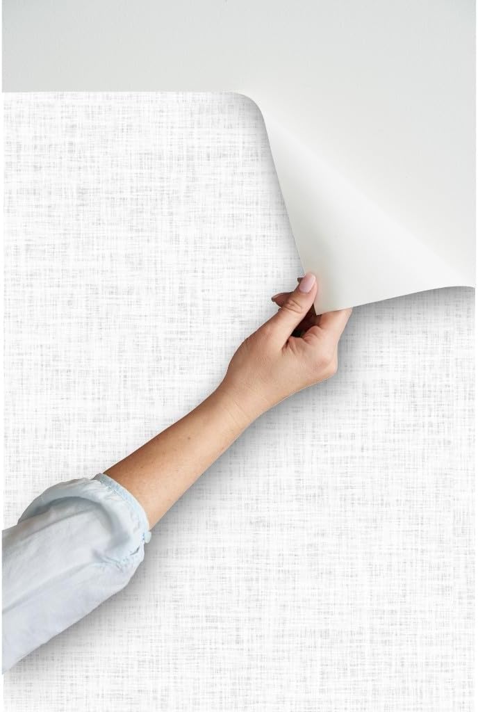 Spoonflower Peel & Stick Wallpaper 3ft x 2ft - Light Gray Solid Faux Textured Woven Look Neutral Custom Removable Wallpaper