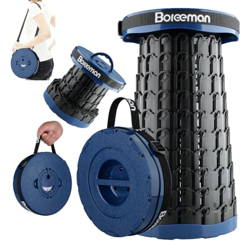 Image of Boreeman 2026 Upgraded Collapsible Stool Lightweight Yet Sturdy with Load Capacity 800lbs Portable Folding Stool for Camping Fishing Hiking BBQ (Navy)