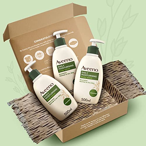 Aveeno Daily Moisturising Body Lotion Bundle (3x 500ml), Hydrating Lotion Enriched with Nourishing Colloidal Oatmeal, Gentle Body Moisturiser Suitable for Sensitive and Dry Skin