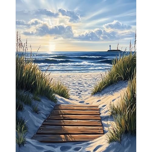 DAERLE Pintar por Numeros Adultos, Sendero de madera, DIY Painting by Numbers Kits, Playa Paisaje, Cuadros para Pintar por Numeros Pinturas Acrilicos, decoración para el hogar 40x50cm Sin Marco