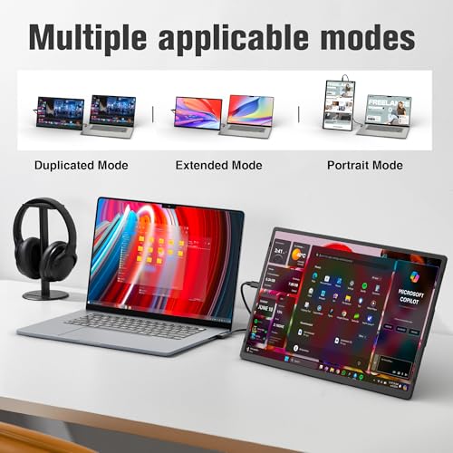 Image of Portable Monitor for Laptop 16 inch, 1200P FHD Dual Monitor Extender with VESA Magnetic Stand, External Travel Screen Display for Mac PC Android