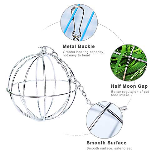 Heiqlay Hooivoederbal, hooirek bal konijn bal feeder roestvrij staal hooivoeder voedsel manger traktatie speelgoed voor… - Image 4