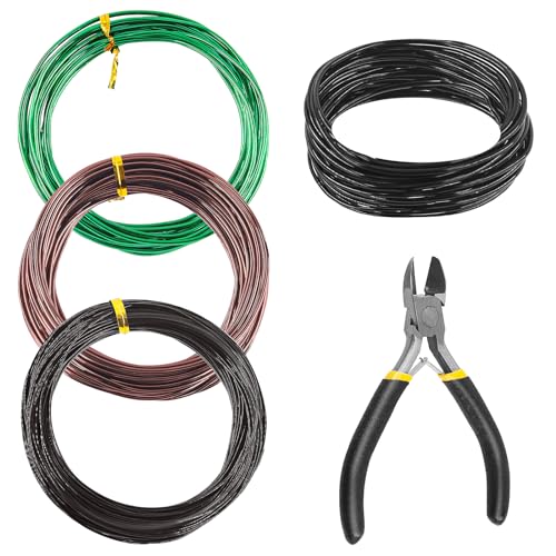 Rustark 5 cables de entrenamiento para bonsái de 3 colores con kit de cortador de alambre, herramientas de alambre de aluminio anodizado para bonsái para sostener plantas bonsái ramas pequeñas - 164