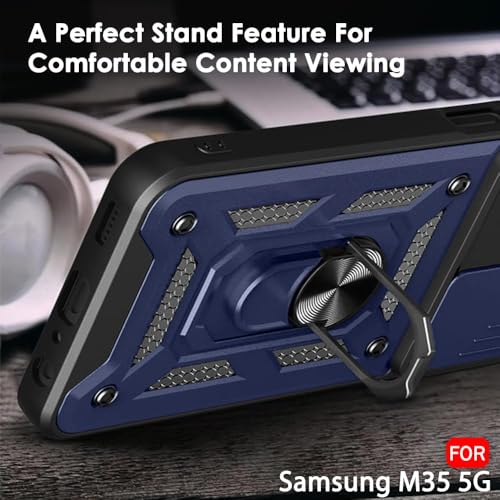 Image of Luxe Back Cover for Samsung Galaxy M35 5G | D10 Tough Armor Case | Sliding Camera Shield | 360 Protection | Kickstand Ring Holder | Military-Grade Shockproof Bumper Case