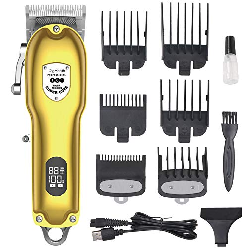DigHealth Professional Hair Clippers Men,Electric Hair Trimmer kit Cordless, Beard Shaver USB Rechargeable with LCD Display, Hair Cutting Machine for Men and Family Use (Golden)
