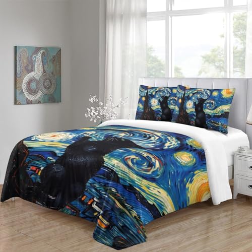 Ensemble de literie 3pcs chat 3D housse de couette 200x200 microfibre
