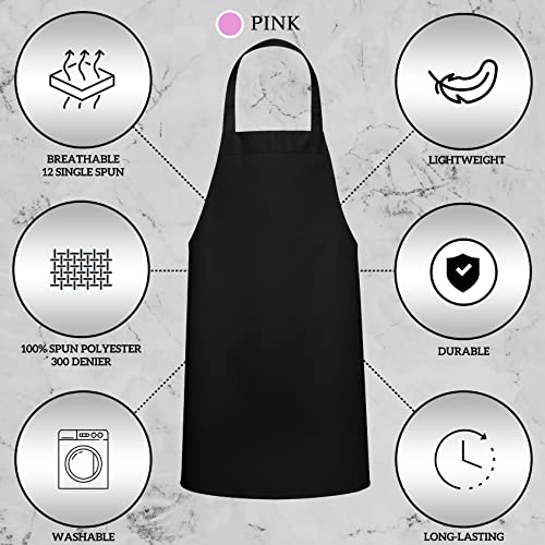 Image of GREEN LIFESTYLE 2 Pack Chef Apron with Pockets - Grilling Aprons for Men, Waterproof Cooking Apron for BBQ, Work or Restaurant Use, Kitchen Aprons for Women with Pockets - Pink