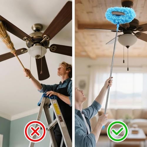 Image of Fan Cleaner Brush with Long Rod | Telescopic Fan Cleaning Mop Microfiber Dust Cleaner | Upto 2 Meter Extendable Duster for Home Cleaning Microfiber Duster for Cleaning of Home Kitchen Car Ceiling