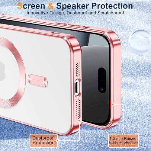 Image of VONZEE Electroplating Transparent Clear Logo Back Cover TPU Compatible with iPhone 17 Air, Compatible with Magsafe, Full Body & Individual Camera Protection for Each Lens for Men & Women (Rose Gold)