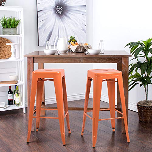 Image of Devoko Metal Bar Stools 30 inch Indoor Outdoor Stackable Barstools Modern Style Industrial Vintage Counter Bar Stools Set of 4 (30 inch, Orange)