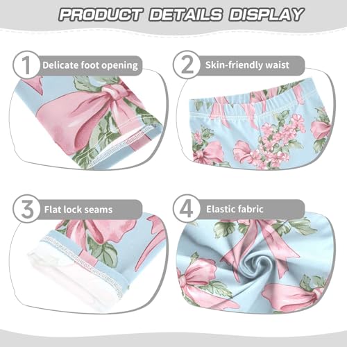 Elegant Bow Pink Flower Girls Leggings Soft Stretch Workout Yoga Dance Pants for Kids Casual Tights3