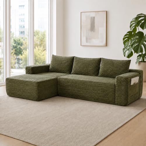Image of 96 inch Boneless Couch, Modular L-Shaped Cloud Sectional Sofa, Green