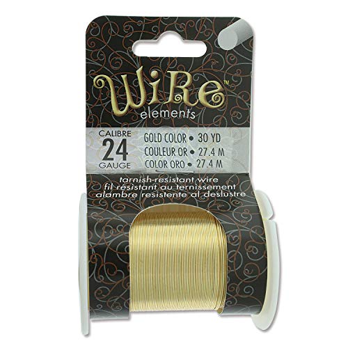 Image of The Beadsmith Wire Elements 24-Gauge Lacquered Tarnish-Resistant Copper Wire for Jewelry Making, 30 Yard, 27.43 Meter Spool(Gold Color)