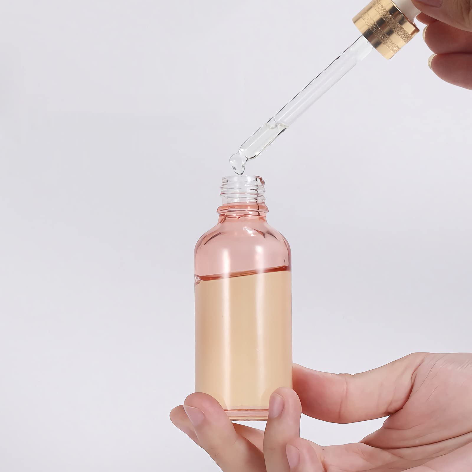 Plastikowa butelka z rozpylaczem, 12 sztuk, 100 ml, pusty różowy szklany zakraplacz ze szklanymi pipetami, złote fiolki z pierścieniem śrubowym do kosmetycznych olejków eterycznych, aromaterapii