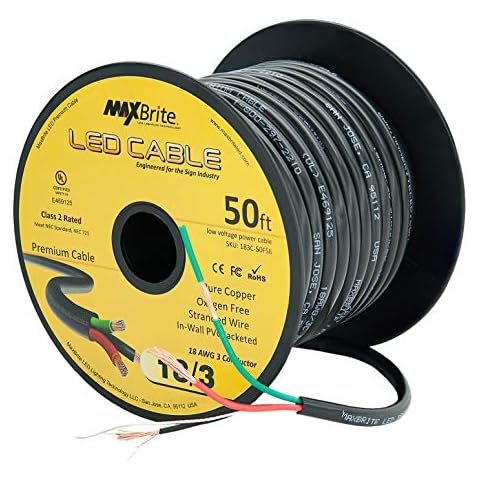 50 ft. 18AWG Low Voltage LED Cable 3 Conductor Black Sleeve in-Wall Speaker Wire UL Class 2 Certified Cover