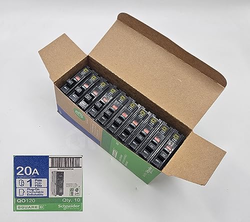 Square D QO120 Circuit Breaker 10 Pack QO 20 Amps 120 Volts UL Listed 1 Pole 10kA AIR Standard Type Plug in Qty 10