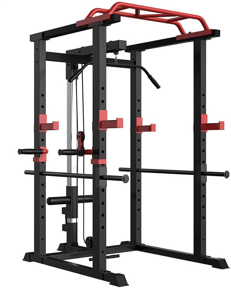 Heavy-Duty Adjustable Power Cage with Pull-Up Bar and Safety Spotter Arms for Home Gym Strength Training